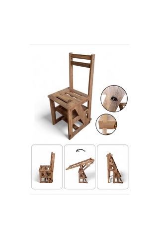 Ahşap 4 Basamak Merdiven - Portatif Demonte Ve Ergonomik Ev Tipi Sandalye Merdiven 110 Kg Kapasiteli