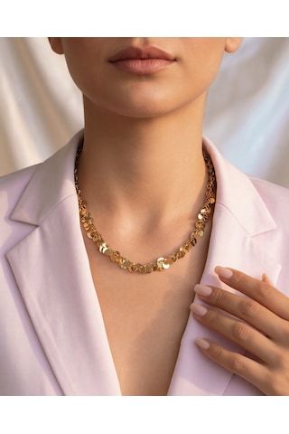 Sıralı Arpa Pullu Model Altın Kaplama Kolye Gold
