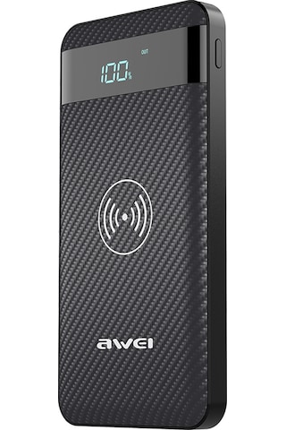 Jeemson Aweı P55k Kablosuz 10000mah Powerbank Siyah - 3 Cihazı Eşzamanlı Şarj Edebilir, Akku Miktarı Göstergeli, Mini Tasarım Siyah