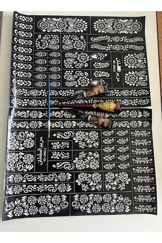 2 Sayfa Şablon 2 Siyah 1 Kızıl Kına Geçici Dövme Seti Model 1