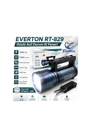 Everton Rt-829 Şarjlı Zoomlu Led El Feneri - 15000 Lümen, 3 Km Menzil, Powerbank Özellikli Mavi