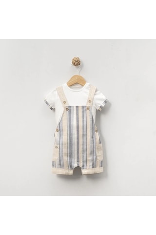 Yazlık Yan Cepli Salopet Bebe Erkek Tulum Bej