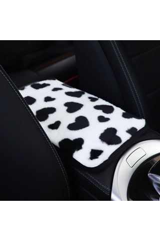 Sones Peluş Kalp Desenli Araç Orta Konsol Kapak Matı 32x19cm Siyah