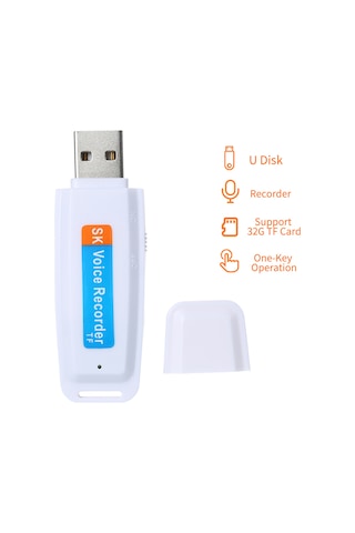 Singree Beyaz Mini Usb Ses Kaydedici - Tek Tuşla Kayıt/kaydet, 32gb Tf Kart Desteği, 100mah Dahili Pil Kart Dahil Değil