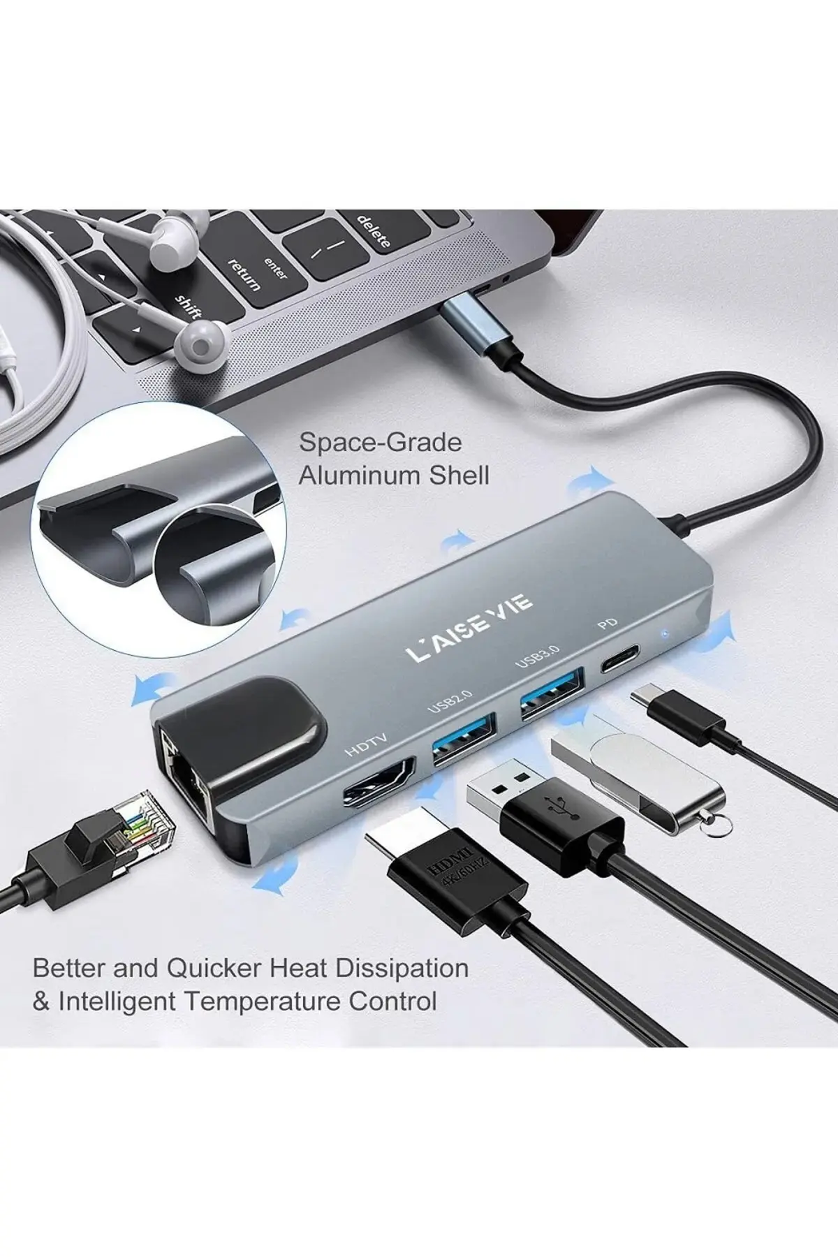Yeni Nesil Ethernet Girişi Usb Çoklayıcı 5in1 Usb Typec Hub Port Hdmi Usb Adaptör Type-c Girişli Hub