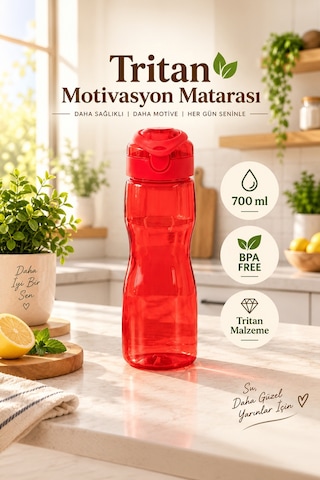 Porsima 911037-c Bpa Free Motivasyon Sporcu Su Matarası Suluk 0,7lt Su Şişesi Kırmızı