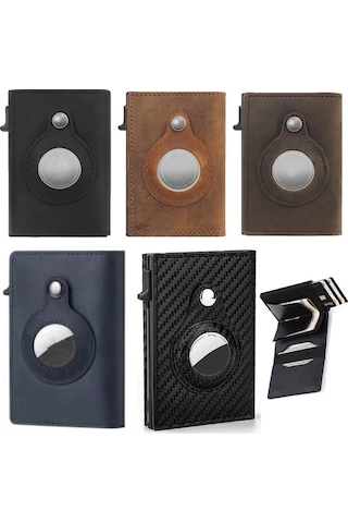 Sones Hırsızlığa Karşı Konumlandırma Cüzdanı Erkek Kart Tutucu Airtag İçin Mini Cüzdanlar Siyah