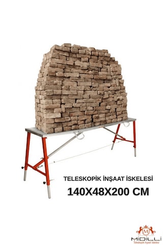 Alüminyum Gövdeli Çelik Ayaklı Teleskopik Katlanır İnşaat İskelesi - 400 Kg Taşıma Kapasitesi 140x48x200cm -