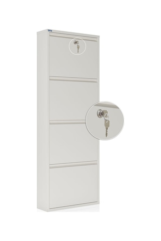 Ceha Kilitli 4'lü Metal Ayakkabılık Beyaz - K.AYK-4 /AB9010/KL