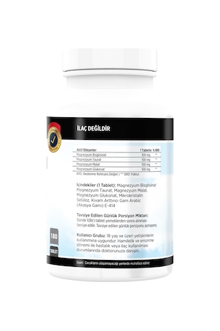 Magnesium Bisglisinat Malat Taurat Glukonat 180 Tablet