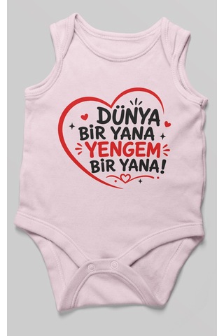 Morivokids Dünya Bir Yana Yengem Bir Yana Sıfır Kol Bebek Zıbını %100 Pamuk Bebe Pembe