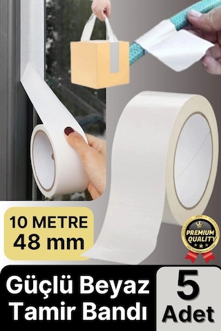 5 Adet Ekstra Güçlü Dayanıklı Su Geçirmez Sızdırmaz Yalıtım İzolasyon Beyaz Tamir Bandı 10 Mt 48 Mm