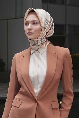 Poanes Bahar Dalı Desenli Twill İpek Eşarp Açık Pembe - Pembe