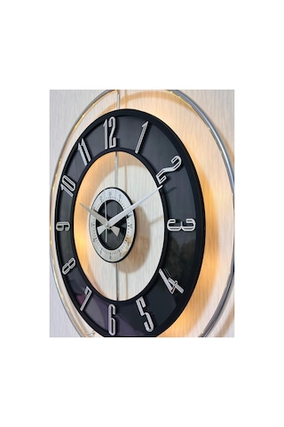 Pey Aksesuar Metal Camlı Duvar Saati Krom Statık 50 X 70cm Orta Boy Işıklı M51-kromgrı-şeffaf-siyah-gümüş Gri
