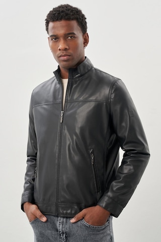 İmza Siyah Suni Deri Hakim Yaka Düz Yırtmaçsız Tam Astar Slim Fit Casual Deri Mont 1038245151 Siyah