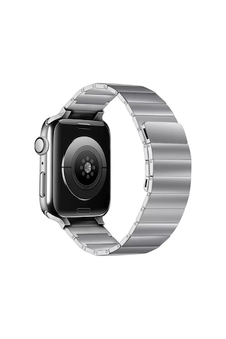 Apple Watch 38mm Kr404 Huks Kordon - Gümüş Ahşap