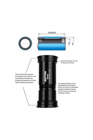 Bb86 24mm Basın Fit Bisiklet Alt Braketi Konu Kilidi Y17333 Siyah Siyah