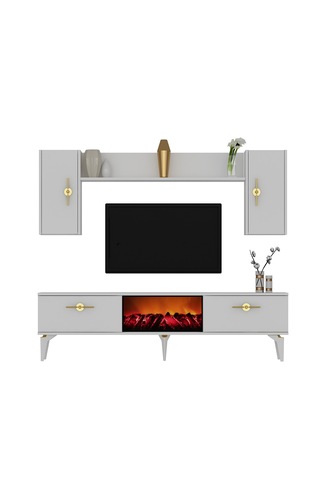Zennit Şömineli Tv Ünitesi Takımı Beyaz-beyaz