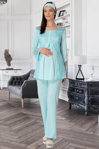 Mecit Pijama Mecit 5353 Bayan Hamile Lohusa Turkuaz Sabahlık Pijama Takımı