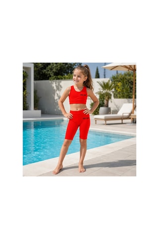 Rony Pony Kids Kız Çocuk Neon Kırmızı Crop Üst Ve Uzun Şortlu Mayo Takımı - 2 Parça