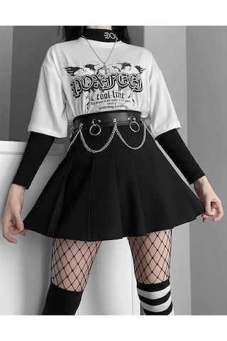 Zaga Oyun Metal Halkalı Zincir Detaylı Gotik Harness Kemer Çok Renkli