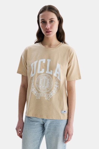 Ucla Avalon Kahve Bisiklet Yaka Baskılı Oversize Kadın Tshirt Kahve