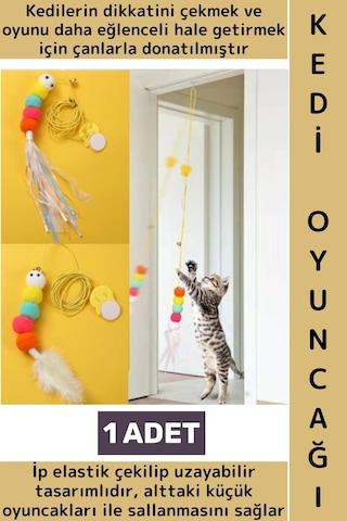Kendinden Yapışkanlı Evcil Hayvan Pet İlgi Çekici Renkli Sevimli Eğitici Elastik Kedi Oyun Oltası