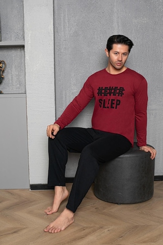 Yuvarlak Yaka %100 Pamuk Regular Kalıp Erkek Pijama Takımı 983 Bordo
