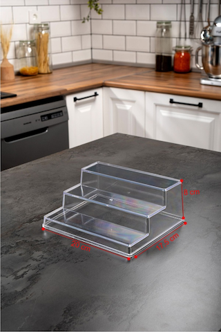 Mienda Home Şeffaf Pleksi Akrilik Merdiven Stand Baharatlık Standı Kozmetik Standı Organizeri Şeffaf