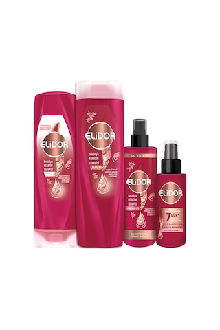 Elidor Brezilya Keratin Terapisi Şampuan + Serum Bakım Kremi + Sıvı Saç Bakım Sütü + Isı İle Aktifleşen Keratin Bakım Kürü