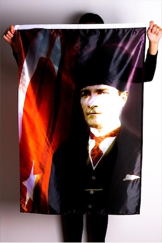 Atatürk Portre Raşel Kumaş Dijital Baskı Bayrak 100x150 cm