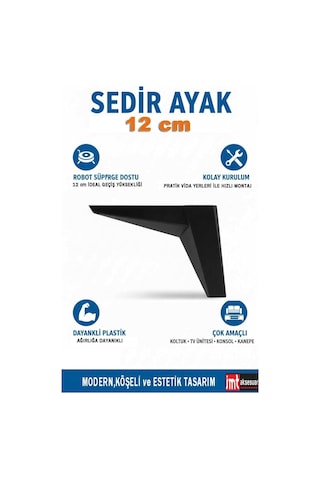 İmt Aksesuar Sedir 12 Cm Koltuk Baza Dolap Tv Ünitesi Yatak Odası Konsol Ayağı Siyah Çok Renkli