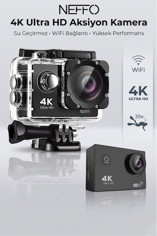 Aksiyon Kamera 4k Ultra Hd 170 Derece Çekim Wifi Bağlantılı 4k 30 Fps 16 Mp Siyah