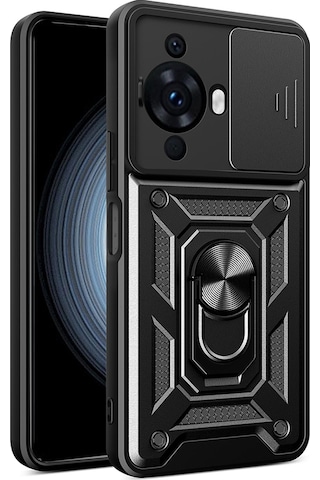 Huawei Nova 12s Uyumlu Kılıf Magnetik Standlı Kamera Korumalı Tchs Sürgülü Vega Kapak-siyah Siyah
