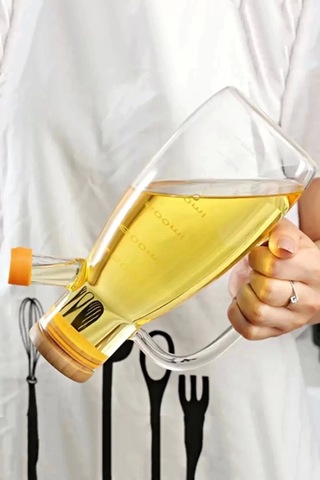 2li Bambu Kapaklı 1000 Ml Yağdanlık Borosilikat Cam Yağlık Sirkelik Şişesi Master Vakumlu Sosluk