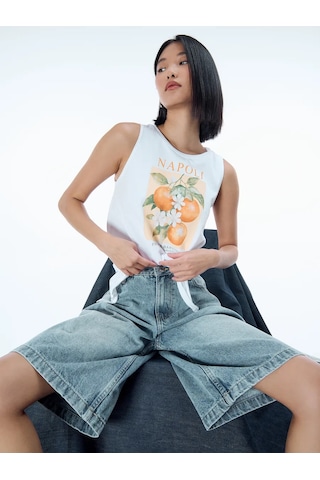 Tvoe Pamuklu Bağcıklı Bel Ve Baskılı Atlet 233095476 Beyaz