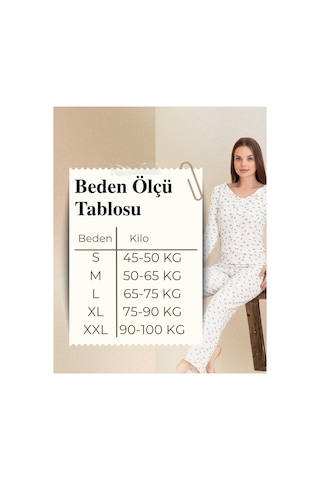 Elitol Kadın Baskı Detaylı Uzun Kollu Likralı Pijama Takım SOMON