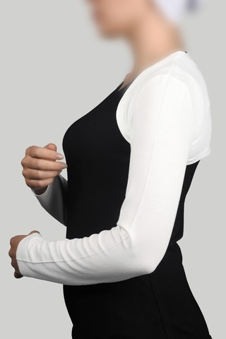Altobeh Uzun Kollu Kadın Tesettür İçe Giyilen Bolero - Beyaz Çok Renkli