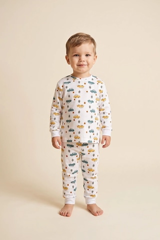 Zuzunga Araba Desenli %100 Pamuk Süprem Kumaş Erkek Bebek - Çocuk Pijama Takımı BEYAZ