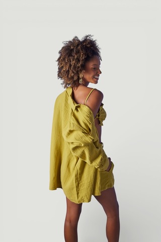 Holly Lolly Oversize Model Düğme Kapamalı Playa Gömlek Yeşil