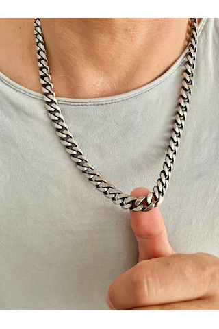 Erkek Gümüş Renk Gurmet Zincir Kalın Curp Cuban Model Titanyum Çelik Kolye Hediyelik