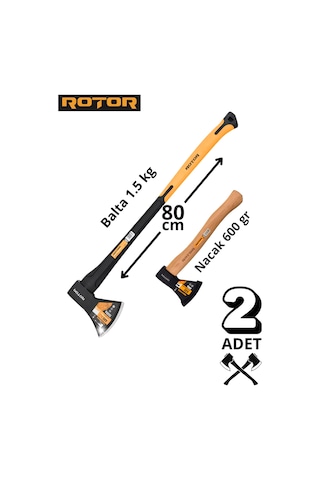 Rotor Fiber + Ahşap Saplı 2 Li Balta Nacak Seti