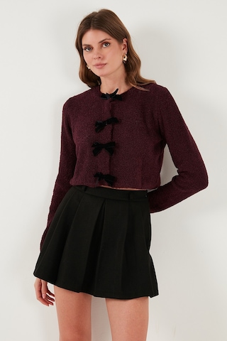 Lela Regular Fit Bisiklet Yaka Kurdele Detaylı Premium Bayan Hırka 680Hi00105 Bordo