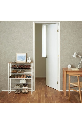 Kule Metal Doğal Ahşap Ayakkabı Rafı Beyaz