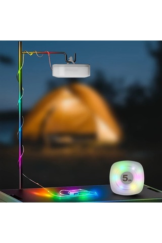Sones 5m Rgb Kamp Işık Dizisi Led Ortam Gece Işığı Akıllı App Kontrolü Taşınabilir Açık Çadır Dekoratif Lambası Haki Çok Renkli