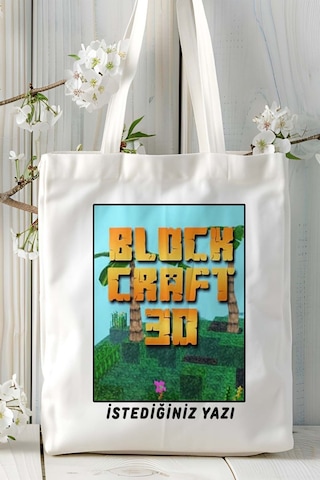 Art Hediye Block Craft Mobil Oyun Baskılı Omuz Çanta Çift Tafaflı Baskı Kişiye Özel 4 Çok Renkli