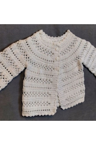 Uretti - Talia 8659 4701 El Örgüsü Koton İp Kız Çocuk Beyaz Hırka- 0-6 Ay Beyaz