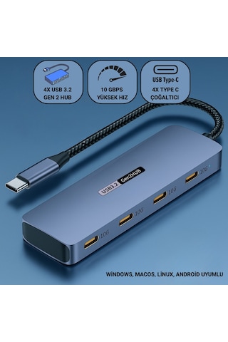 Polham 4in1 Usb Type-c 4 Portlu Usb 3.2 Gen 2 Hub ,10 Gbps Type C Çoğaltıcı, Tüm Sistemler İle Uyumlu