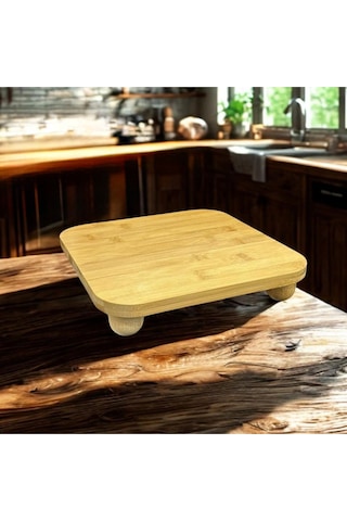 Bambu Top Ayaklı Kare Sunum Ve Kesim Panosu Bambu