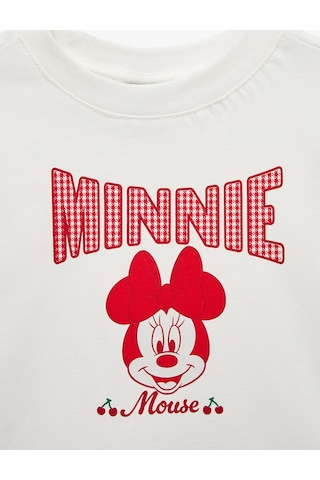 Koton Minnie Mouse Fiyonklu Bisiklet Yaka Kısa Kollu Pamuklu Lisanslı Tişört Ekru 6skg10659ak